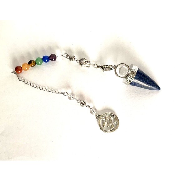 Lapis Lazuli Pendulum 7 Chakra Crystal Gemstones Buddha Face Om Handle - Picture 1 of 5